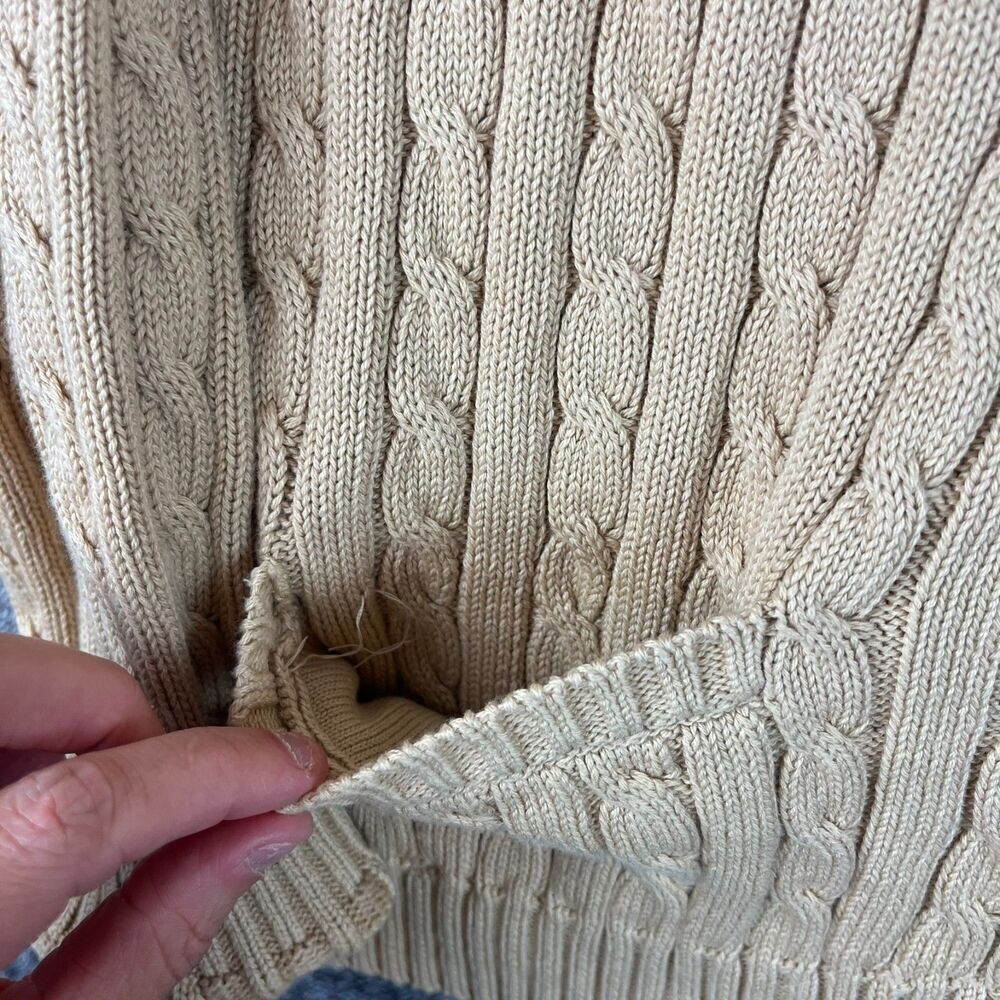 Vtg Lauren Ralph Lauren Chunky Cable Knit Shawl Collar Cotton Cardigan L/XL* - Picture 2 of 12